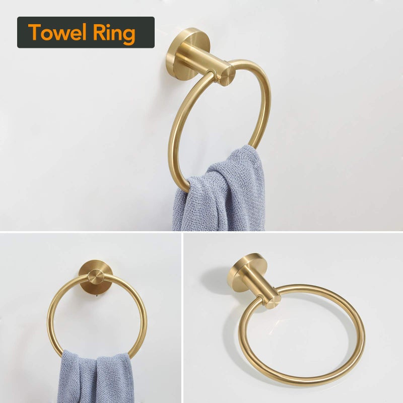 BESy 4 Piece Bathroom Accessories Set (Adjustable 16 to 26 Inch Towel Bar, Towel Ring, Toilet Paper Holder,Towel Hook), Wall Mounted Bath Hardware Accessory Fixtures Set,Stainless Steel/Brushed Gold - Image 3